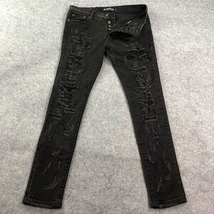 Valabasas Mens Jeans 32 Skinny Black Distressed Stretch Slim Fit Button Fly